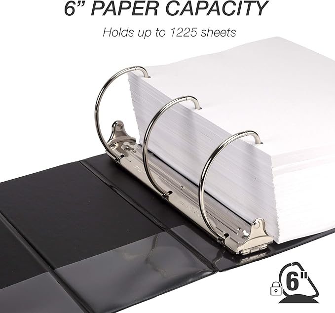 Samsill Durable 6 inch 3 Ring Binder, Made in USA, Locking D Ring FSC 100% Recycled Chipboard, Black, 2 Pack