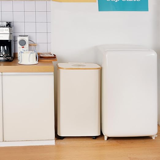 Recycling Bin for Kitchen, Indoor Home Recycle Bins with Wheel, 29 Gallons Large Recycling bin with 2 Removeable Reusable Inner Bags, for Bottles Cans Glass Plastice Cartons(Beige)