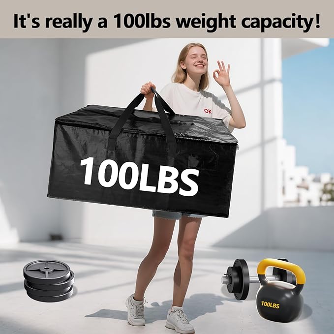 8 Pack Waterproof Moving Bags with Strong Zippers and Reinforced Handles, Real 100lb Capacity Extra Heavy Duty Large Storage Totes for Packing & Moving Storing, Alternative to Moving Boxes -95L,Black