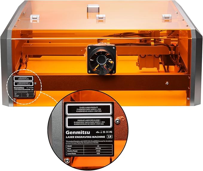 L8 Laser Engraver, 40W Power Output Laser Cutter Built-in Acrylic Enclosure with Vent, 40,000mm/min All-in-one Laser Engraving Machine Air Assist Pump, Honeycomb, Camera, Laser Safety Class 1