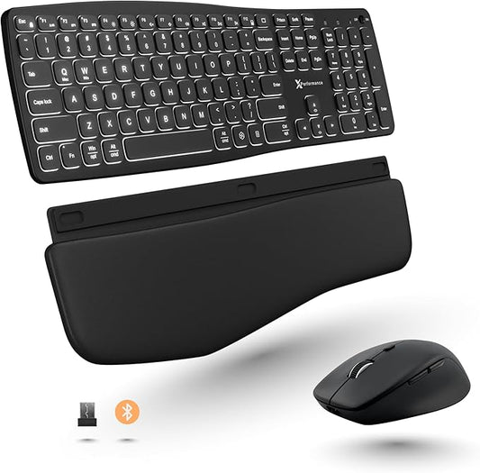 X9 Backlit Wireless Keyboard and Mouse (Bluetooth + 2.4G) Ergonomic Keyboard and Mouse Wireless Combo with Wrist Rest, Rechargeable, Light Up, Full-Size Set for Phone, Computer, Laptop, Windows, Mac