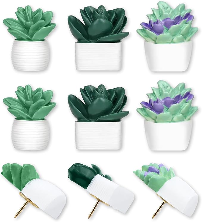 9 Pieces Push Pins Succulent Plants Floret Thumbtacks for Cork Board, Bulletin Boards, Photo Walls, Maps, Whiteboard, Bulletin Board and Other Offices Articles (Three Assorted Styles)