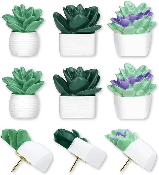 9 Pieces Push Pins Succulent Plants Floret Thumbtacks for Cork Board, Bulletin Boards, Photo Walls, Maps, Whiteboard, Bulletin Board and Other Offices Articles (Three Assorted Styles)