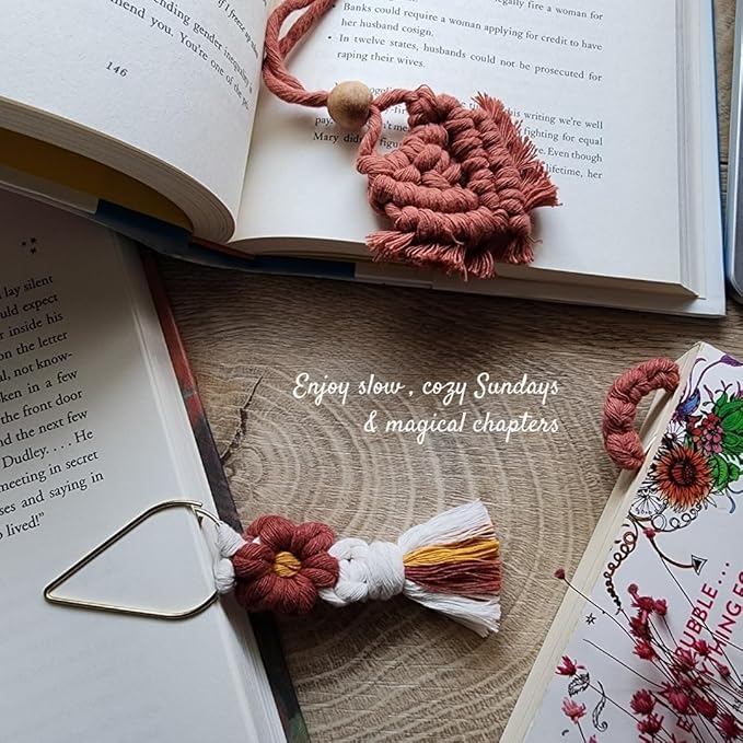 Set of 3 Whimsical Bookmark | Book tabs Classroom Must Haves Crochet Flower Bookmark Paper Clips Bullet Journal Tassels for Bookmarks Cute Things Teacher Must Haves