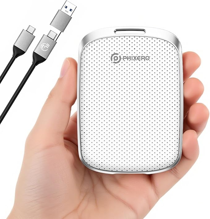 PHIXERO P5PLUS Portable SSD 512GB Up to 550MB/s, USB 3.2 Gen 2 External Solid State Drive，USB C to C&A for Smartphone，Tablet，PC，Labtop (White)