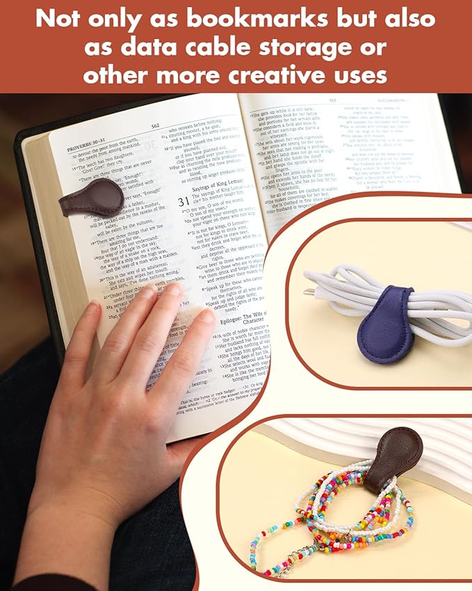 Magnetic Leather Bookmark, 10 Pcs Colorful Leather Magnetic Bookmarks for Women Men, Double-Sided Magnetic Book Mark Clip for Book Lovers, Readers, Teachers, Students