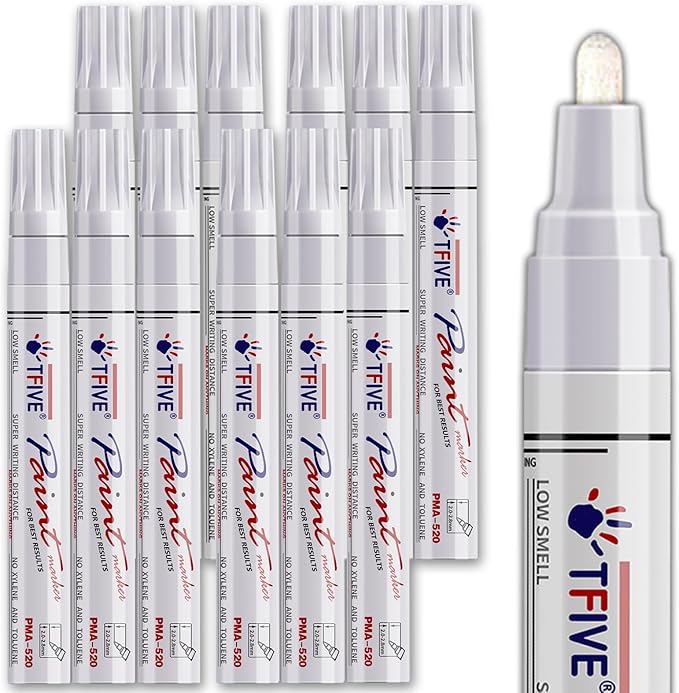 White Paint Pens Markers - 12 Pack Oil Based Permanent Marker, Medium Tip, Never Fade, Quick Dry, Waterproof Paint Pen for Rocks Painting, Wood, Fabric, Plastic, Canvas, Glass, Metal