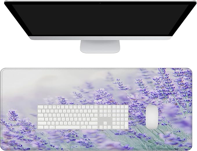 Mrcrypos Floral Large Mouse Pad Blooming Lavender Desk Mat for Desktop,Waterproof Desk Pad with Stitched Edges,Computer Keyboard Gaming Mouse Pads for Women Office Home 31.5" x 11.8"