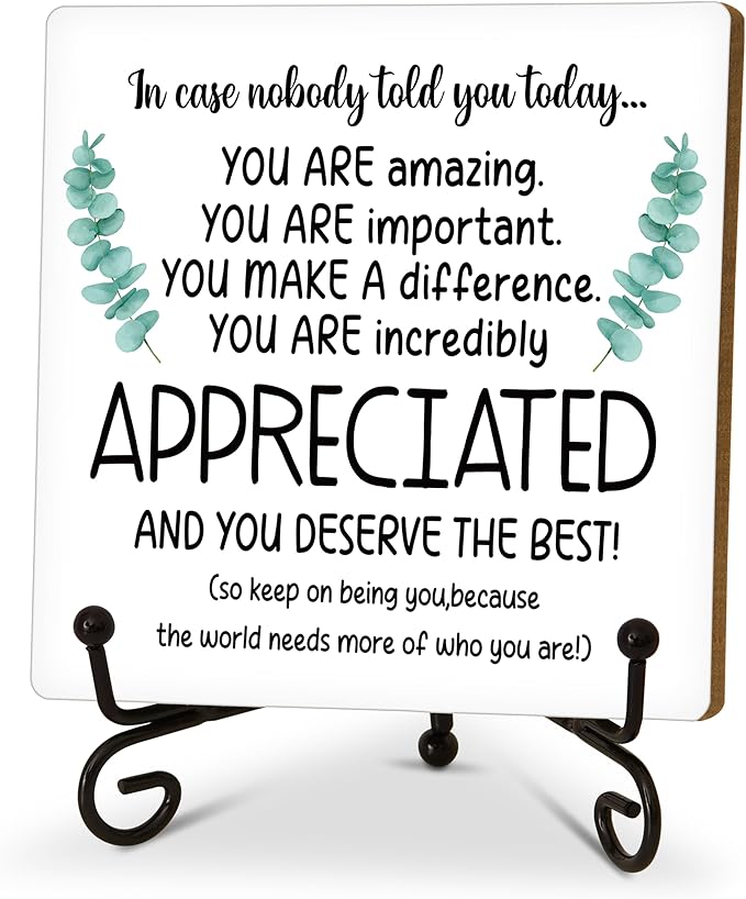 Funny Office Desk Decor, Appreciated Wooden Sign with Stand, Birthday Christmas Thank You Gifts for Women Men Leader Boss Mentor Coworkers, Cute Cool Desk Accessories for Home Office-B14