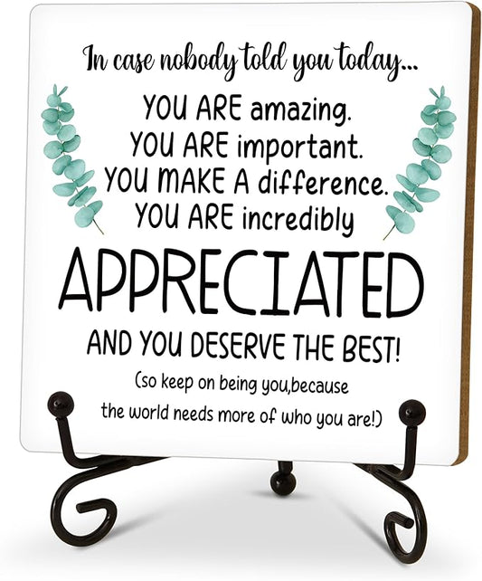 Funny Office Desk Decor, Appreciated Wooden Sign with Stand, Birthday Christmas Thank You Gifts for Women Men Leader Boss Mentor Coworkers, Cute Cool Desk Accessories for Home Office-B14