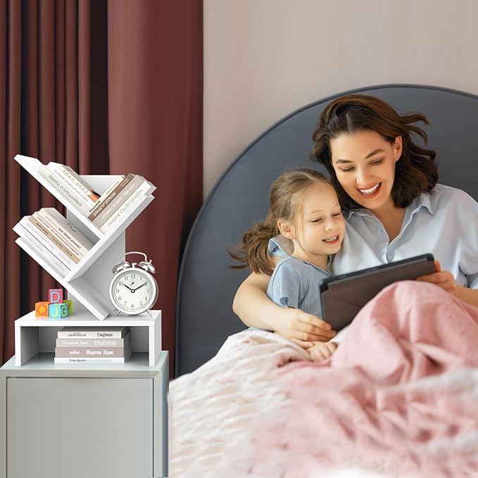 Godferyxin Tree Bookshelf with Drawer,Small Bookcase,Mini Book Shelf for Displaying Organizer CDs, Magazines and More at School,Office,Desk Book Shelf with for Decor,Bedrooms,Living Rooms