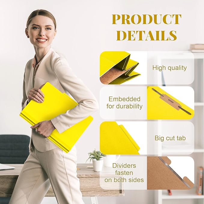 Skyygemm 72 Pcs Classification Folders Letter Size, 1 Divider Pressboard File Folder with Fasteners, Expanding File Organizer Bulk for Teachers, Clergy, Office, Church, Christmas Donations (Yellow)