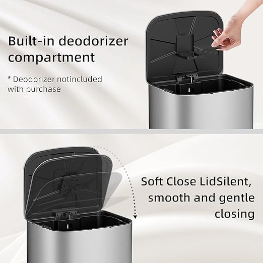 KUK 5.3 Gallon Kitchen Trash Can with Lid, Heavy Duty Hands-Free Stainless Steel Commercial Step Trash Bin with Removable Inner Bucket, Pedal Rubbish Bin for Home Office and Kitchen, 20L/5.3Gal