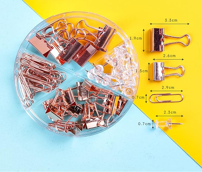 72 Pcs Rose Gold Small Binder Clips, Paper Clips and Thumbtack for Office Work School and Home Supplies (72pcs Mixed, Rose Gold)