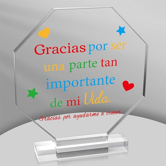 Yopyame Spanish Teacher Appreciation Gift - Regalos para Maestra Acrylic Plaque Octagonal Shape Acrylic Sign for Teacher’s Day Best Gift Keepsake Paperweights Gift for Teacher Birthday Gift in Spanish