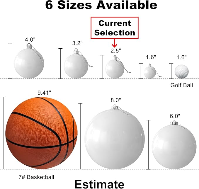 White 2.5" Christmas Balls Christmas Tree Decoration Ornaments Shatterproof Hanging Balls for Birthday Halloween Holiday Wedding Decorations Set of 24pcs