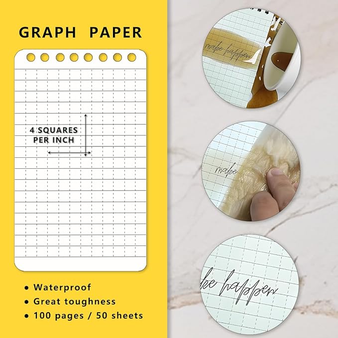 Weatherproof Top Spiral Notepads with Waterproof Paper and Hard Cover, A7 Pocket Steno Pads, 4 Pack 400 Pages Graph Pattern (3" x 5", Orange)