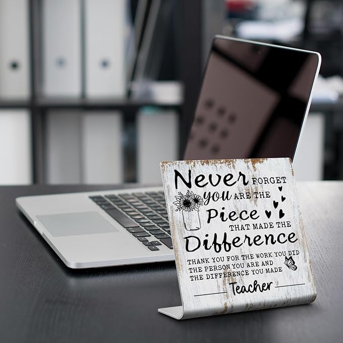 TRCENDE Appreciation Thank You Gift for Teacher - Never Forget You are The Piece Sign - Office Retirement or Going Away Gift - Metal Desk Sign XLK215