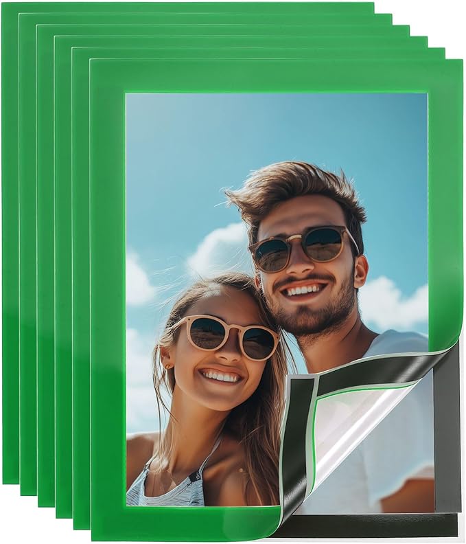 uxcell 6 Pcs Magnetic Sign Holder, 5" x 7" Self-Adhesive Magnetic Wall Signs Holder Magnetic Picture Frame Document Holder for Home Office Wall Window Displays, Green