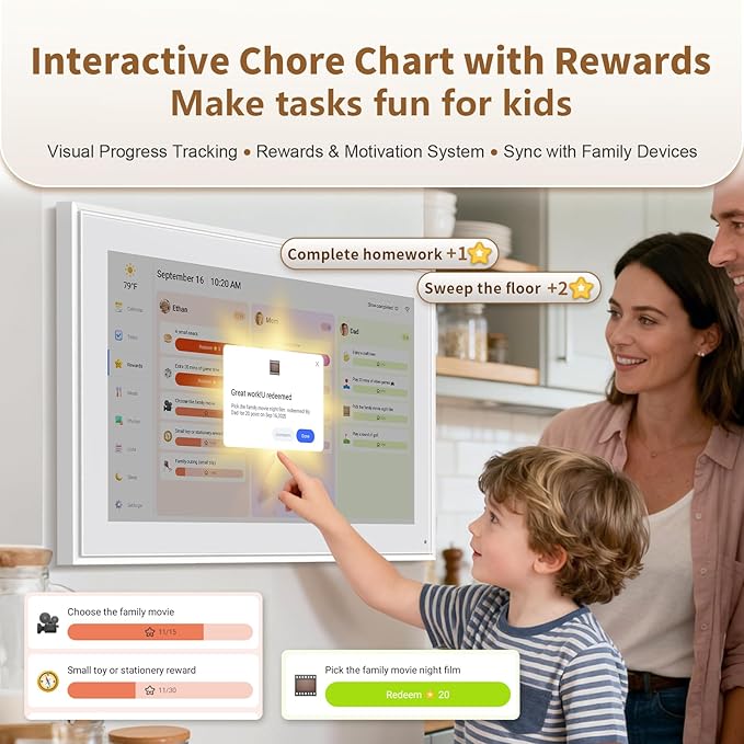 Canupdog 21.5 Inch Digital Calendar, Electronic Planner & Chore Chart with 1920x1080P IPS Touchscreen, Task Rewards System, Interactive Display for Family Schedules, Christmas Gifts for Women Mom