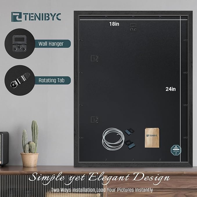 18x24 Poster Frames Set - 3 Pack - Black Solid Wood Picture Frame - Exclusive Woodgrain - Rooms, Offices, Gallery, Studio, and Hallway, Wall Display Decor