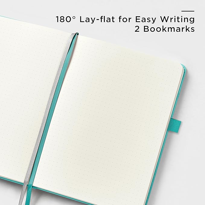 &And Per Se Dotted Journal Notebook, A5 Hardcover Leather Bullet Dotted Journal, 160 Pages 100 gsm Thick Paper, 3 Sheets of Stickers Included- 5.7'' x 8'' (Turquoise)