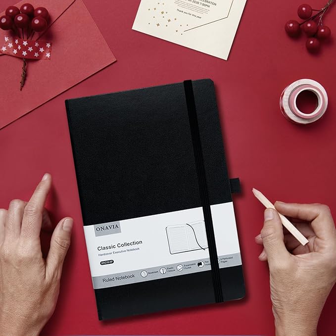 8 Pack Black Lined Journal Notebooks for Work, Travel, College, (A5 Size 100 GSM Thick Paper) - Classic Ruled, Hardcover Notepad for Writing 160 Pages, 5.5 x 8.3 inch, Multipack Journals