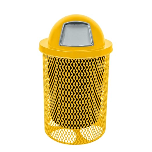 RDT-YEL Heavy Duty 32 Gallon Round Trash Receptacle, Liner Included, Yellow with Yellow Steel Dome Top, Made in America
