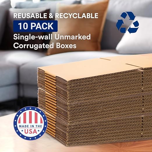 BOX USA Moving Boxes Medium 18"L x 15"W x 15"H 10-Pack - Multi-Depth Corrugated Cardboard Box for Shipping, Mailing, Packing, Packaging and Storage