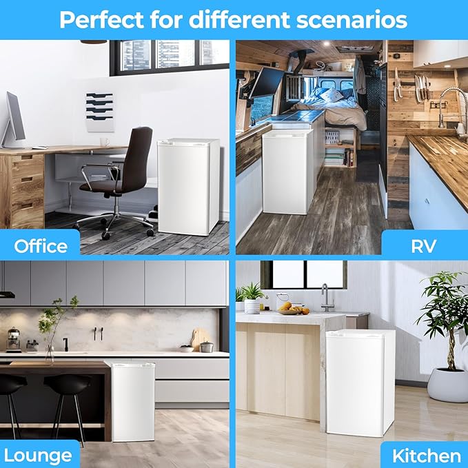 Antarctic Star 3.2 Cu.Ft. Mini Fridge with Freezer, Small Refrigerators with Adjustable Thermostat, Low Noise, Energy Saving, Compact Refrigerators for College Dorm, Office, Bedroom, Apartment, White