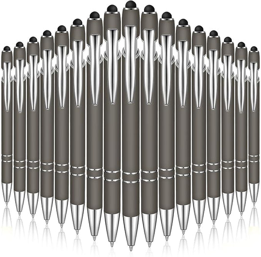 Zonon 38 Pieces Rubberized Ballpoint Pen with Stylus Tip Stylish Metal Pen Capacitive Styli with Soft Rubberized Grip, Black Ink for Most Devices(Gray)