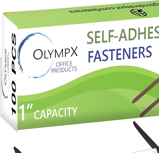 OLYMPX 100 Pcs of 1” Capacity Premium Self Adhesive Prong Paper Fastener Bases, 2.75 Inch Center for Paper File Clip Folder Accessories, 100 per Box