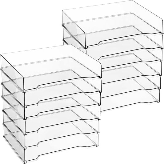 12 Pcs Stackable Letter Tray Rectangular Plastic Desk Organizer 13 x 9.5 x 2.6 in Paper Holder File Tray Accessories Rack for Desktop Office Desk Drawers (Clear)