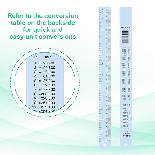 PATIKIL 30cm/12 Metal Ruler, 2 Pack Aluminum Alloy Rulers with Centimeters, Millimeters, Inches and Conversion Table Straight Edge Ruler for Writing Machinist Drafting, Blue
