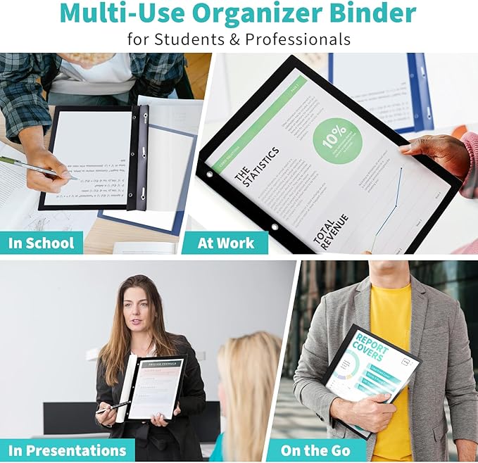 Binditek 48 Pack Clear Front Report Covers with 3 Prongs, 100-Sheet Capacity, Plastic Report Folder, with 3 Metal Fasteners, for Letter Size, Black and Navy, Office Supplies