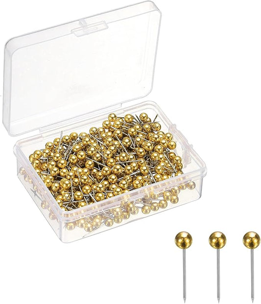 uxcell 400 Pcs Push Pins, Map Thumb Tacks 4mm Round Head Decorative Push Pins for Bulletin Board Home Office Travel Wall DIY Crafts Map Photo, Gold