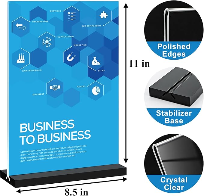 8.5x11 Acrylic Sign Holder Vertical Double-sided Tabletop Sign Holder with Black Base, Plastic Picture Frame Paper Holder, Clear Menu Display Stand for Office Restaurant Store Home 4 pack