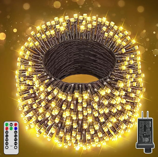197FT 600 LED Christmas Lights Outdoor, Warm White Christmas Tree Lights Plug in, 8 Modes Twinkle String Light for Outside Bedroom Wedding Party Ceiling Xmas Home Decorations