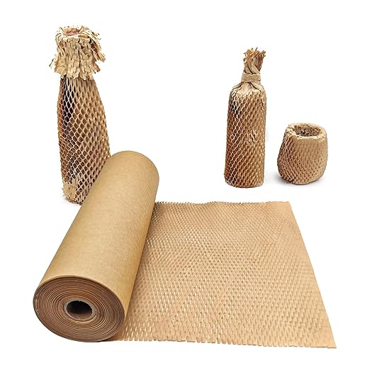 Honeycomb Packing Paper, 12" x 164' Honeycomb Cushioning Wrap Roll for Moving Shipping Packaging Gifts, Recyclable Honeycomb Paper Moving Supplies Bubble Paper Wrapping Protective Roll Khaki