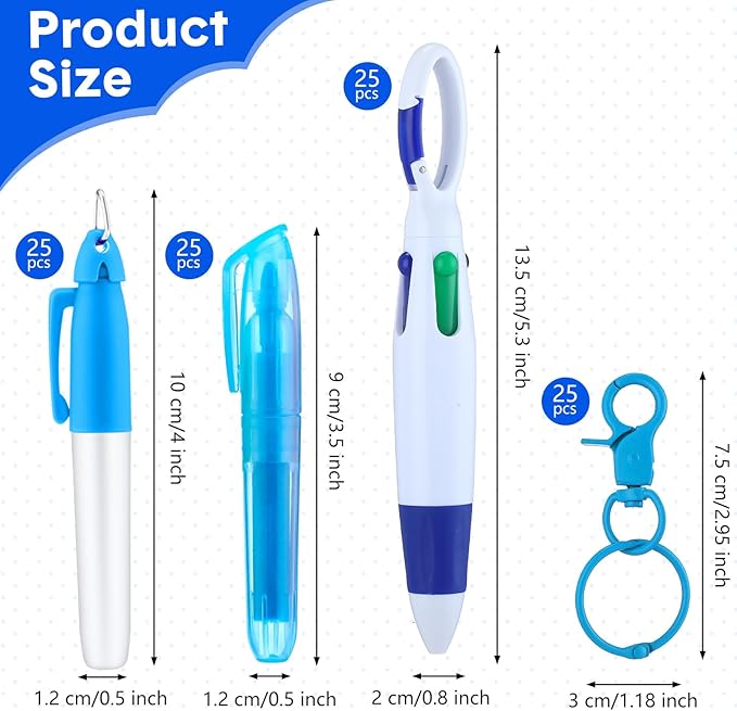 Sherr 25 Sets Retractable Nurse Pens with Mini Highlighter Permanent Marker Keychain Clip Badge Reel Pen Accessories for Nursing Students Medical Staff Office Stocking Stuffer Gift(Blue)
