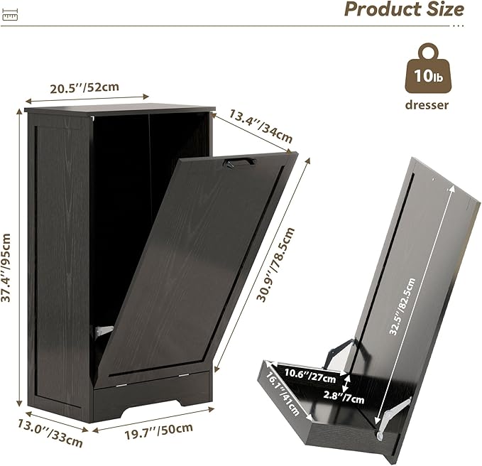 Tilt Out Kitchen Trash Can Cabinet, Pet Proof Wooden Kitchen Garbage Can with Lid, Hidden Laundry Basket Organizer, 10 Gallon Free Standing Bathroom Laundry Hamper Cabinet, Black