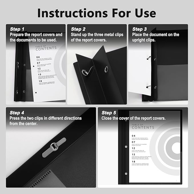 Ndsox 15 Packs Clear Front Report Covers with 3-Prong Fasteners, Plastic Project Presentation Folders Resume Document Covers with Black Back for 8.5" x 11" Letter Size Paper for School Office Business