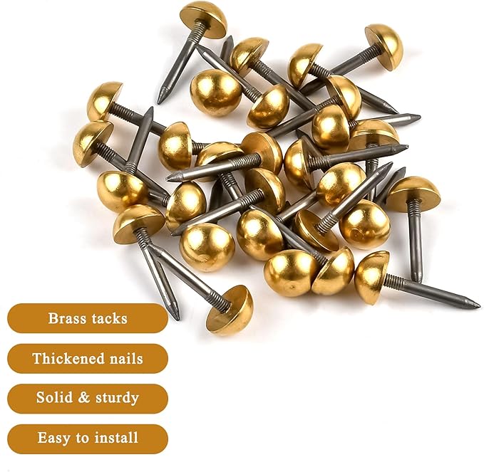 30 Pcs Retro Solid Pure Brass Tacks, 1/2",12 mm Upholstery Nails for Furniture, Decorative Brass Nails for Wood, Carpet Tacks, Cap Nails,Thumb Tacks, Brass Fasteners