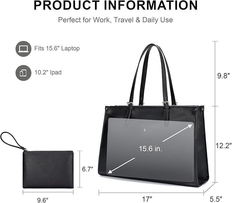 Laptop Tote Bag Women, Work Tote with Multi Pockets, Nurse Bag with Large Cup Holder, For Work, Travel, Daily Use