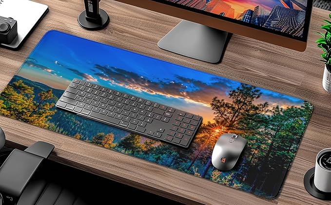 Mouse Pad Desk Mat with 3mm Non-Slip Base and Stitched Edge, Gaming Mouse Pads for Desk, Keyboard Mouse Mat for Work, Game, Office, Home, 31.5 X 11.8 Inch, New Mexico Mountain