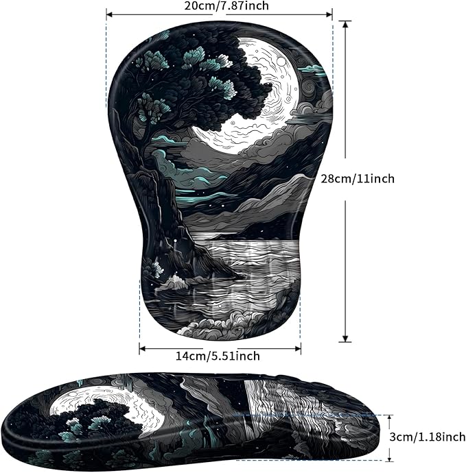 YIWEI Ergonomic Mouse Pad with Wrist Rest Support, Mousepad with Comfortable Memory Foam Wrist Rest and Non-Slip PU Base for Pain Relief, Computer, Laptop, Office, Home (Moon-2)