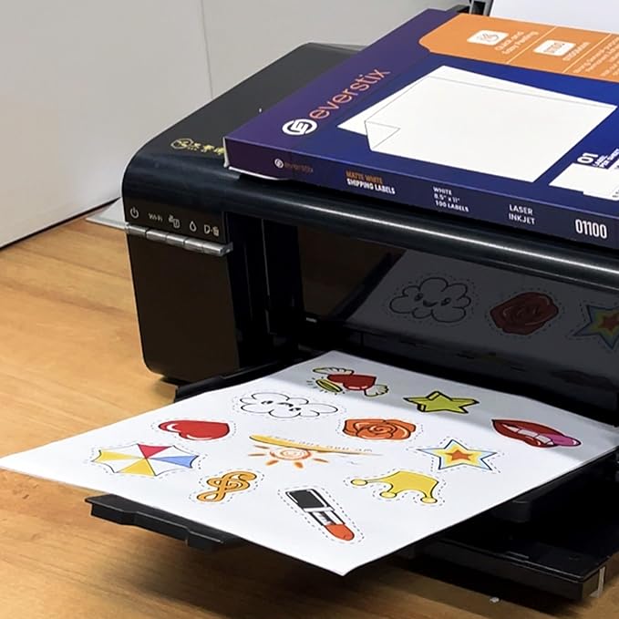 8.5" x 11", 100 Sheets, 100 Printable White Sticker Paper, Full Sheet Shipping Labels for Laser & Inkjet Printers, Letter Size