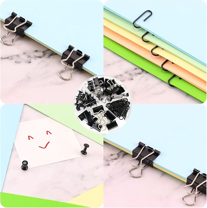 Desk Organizers Caddy and Accessories with 7 Compartments + Pen Holder / 72 Clips Set, Drawer, Black Mesh Office Supplies Desktop Organizer for Home, Office Ect