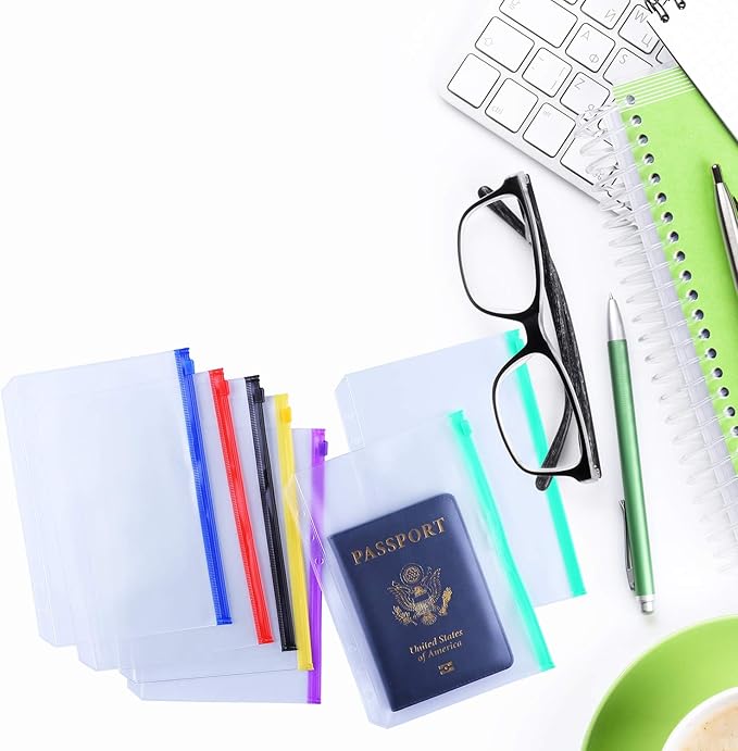 Antner 12PCS A5 Binder Pockets 6-Hole Budget Cash Envelopes for A5 6-Ring Binder, Multicolor Zipper Pouches for Planner Inserts, Money Organizer Bags Savings Challenge Envelopes for Cash Stuffing