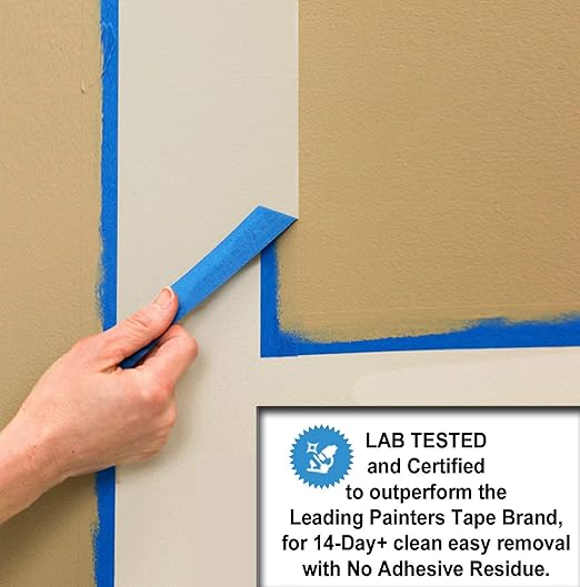 Blue Painters Tape 3 Inch Wide, 12 Rolls Masking Tape - Perfect for Precise Lines on Walls & Trim, Multi-Surface, Residue-Free, Easy Removal - Ideal for Indoor & Outdoor Use, 3in x 60yds